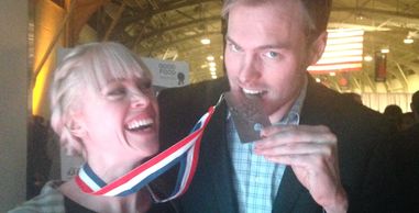 Ritual Chocolate's Anna Davies and Robbie Stout with their Good Food Award for chocolate