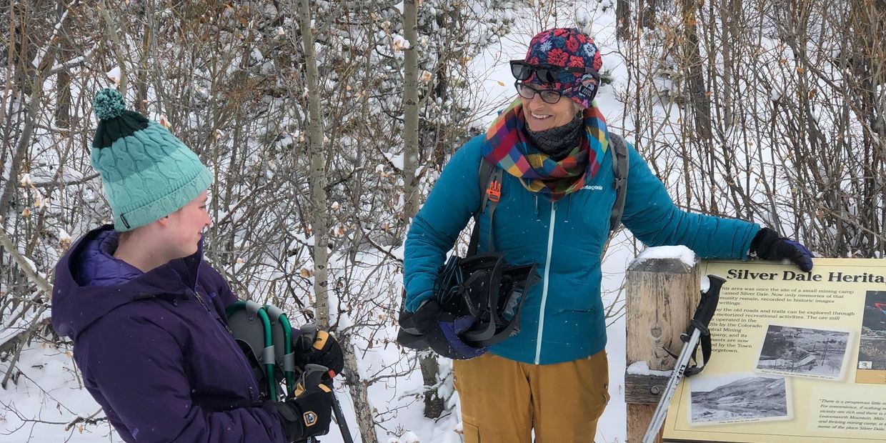 Snowshoeing in the backcountry near Denver on a beautiful wintery day. 