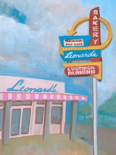 Leonard's Bakery, Gouache 9"x12"