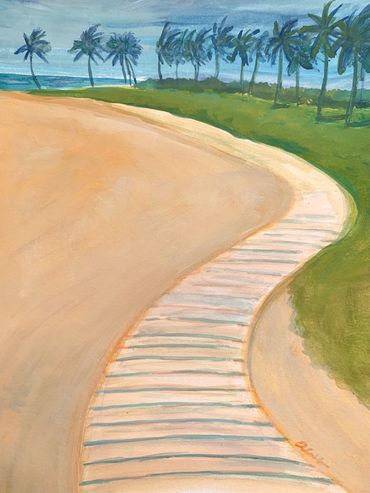 Waikiki Beach, Gouache 9"x12"