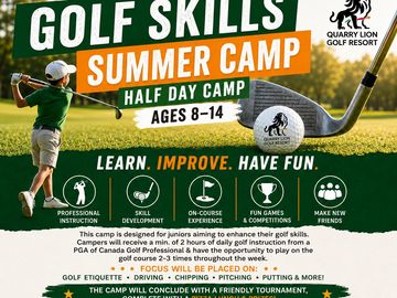 Golf Skills Summer Camp for kids ages 8-14 with professional instruction.