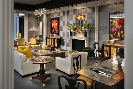 Luxurious living room with classic white and gold furniture, ornate mirrors