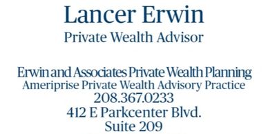 Business card for Lancer Erwin, Private Wealth Advisor.