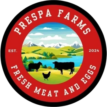 Logo of Prespa Farms featuring animals and a scenic landscape.
