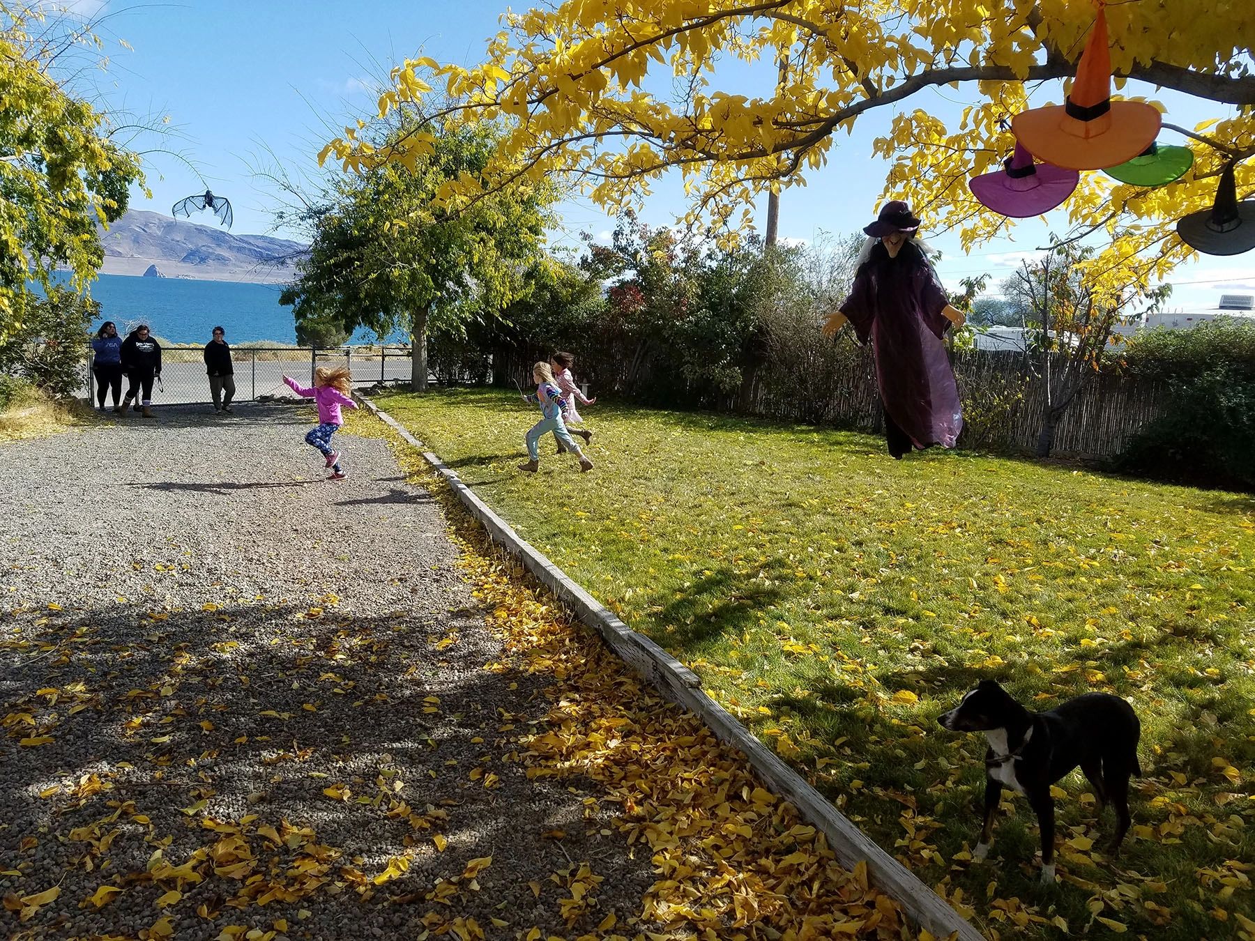 Children play in the Lakestar front yard with Pyramid Lake in the background.  A great Pyramid Lake 