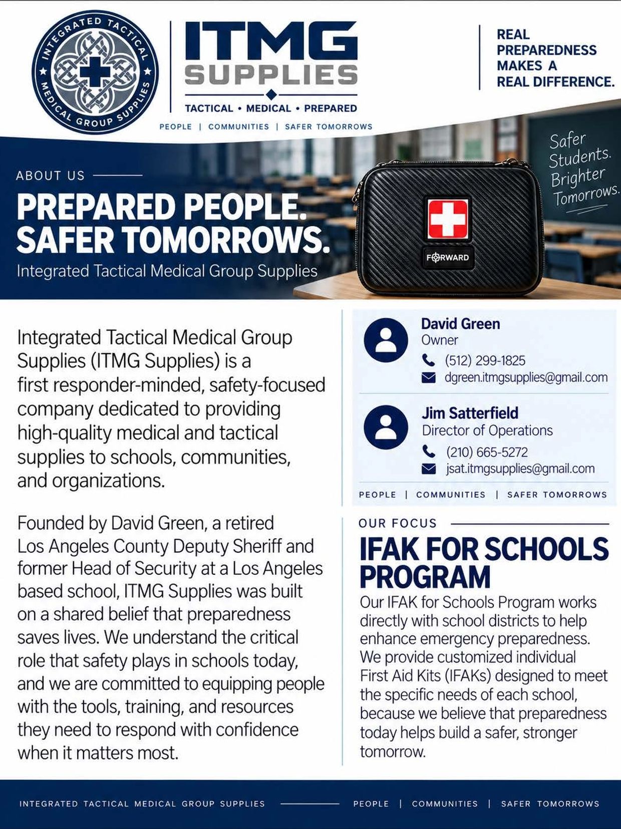 ITMG Supplies offers tactical and medical equipment for schools and communities.