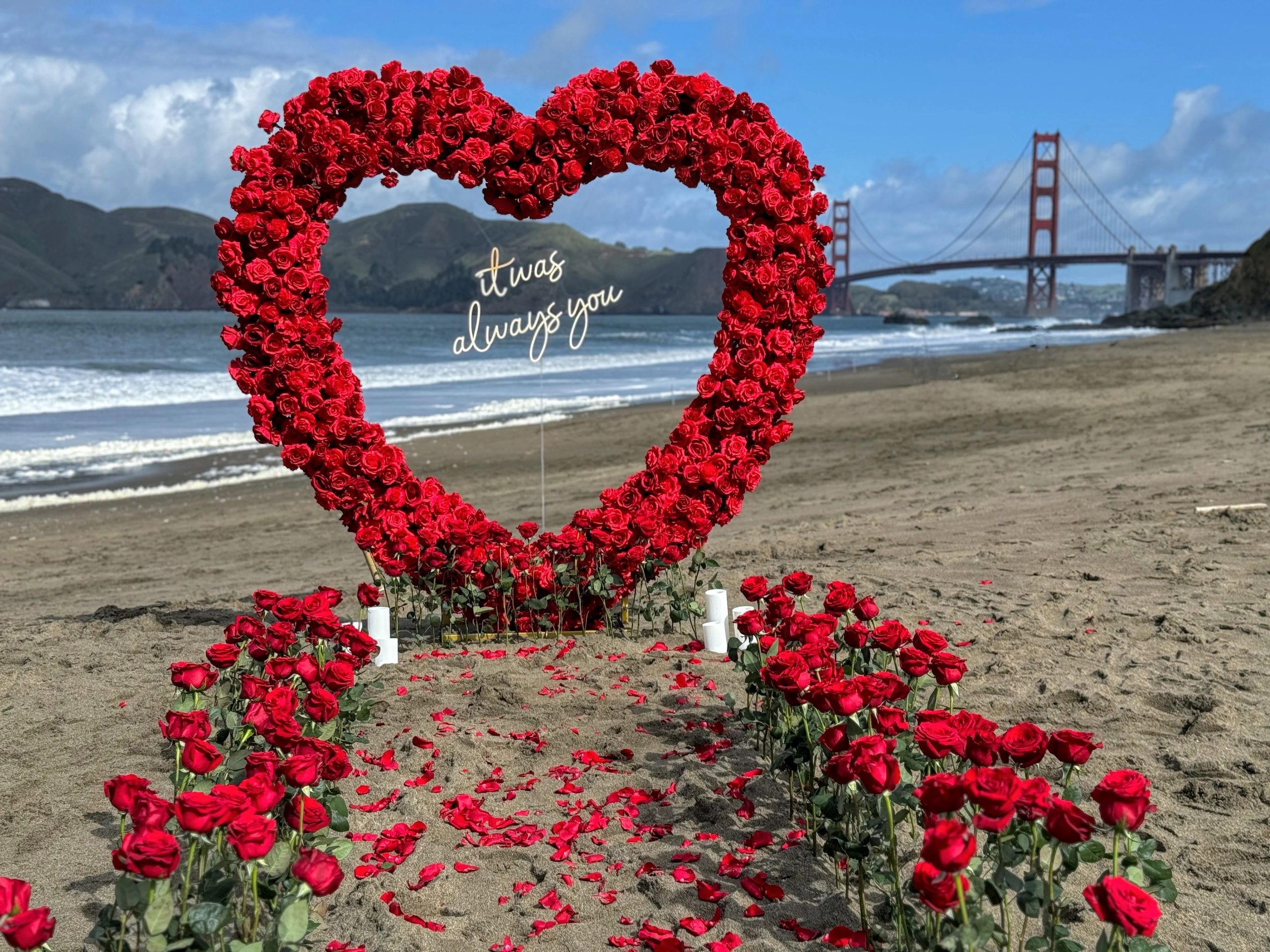 Proposal at Baker Beach in San Francisco with Red Heart Arch