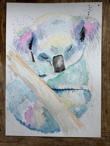 An original koala watercolour using Winsor & Newton paints on 300g  quality hot press paper