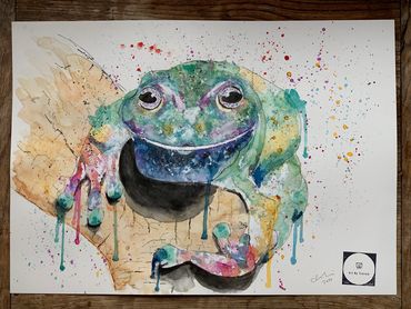 An original tree-frog watercolour using Winsor & Newton paints on 300g  quality hot press paper