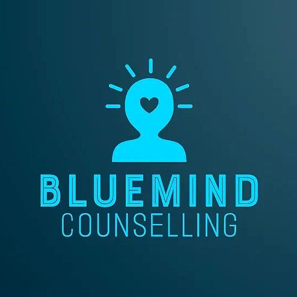 BlueMind Counselling logo with a heart and head symbol.