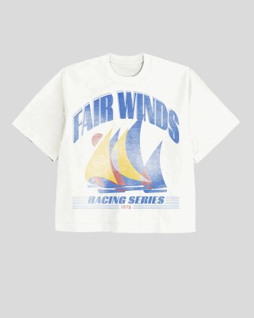 White T-shirt with 'Fair Winds' and sailing graphic.