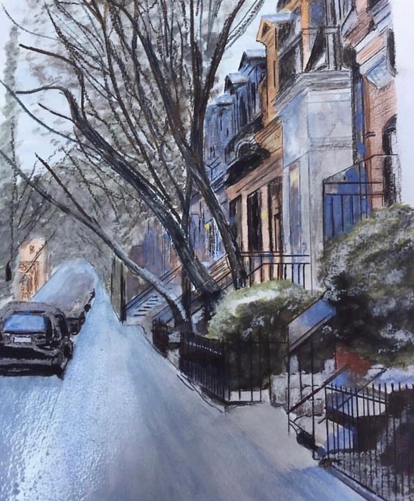 “Plateau Mont Royal en hiver”
Watercolour on paper
 11” x 14”