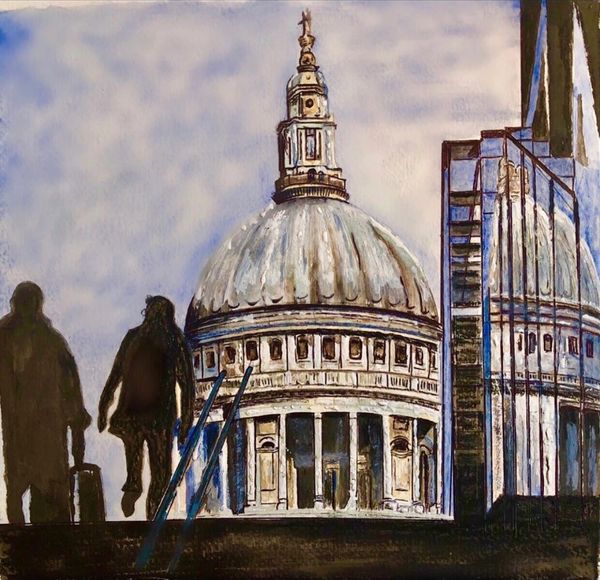 “St Paul’s at rush hour “
Watercolour on linen paper
 11” x 14”