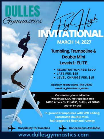 Fly High Invitational gymnastics event flyer for March 14, 2027.