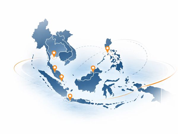Digital map of Southeast Asia with location markers on key countries.