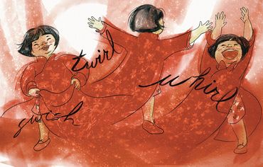 A child dances in her mother's aó dai.