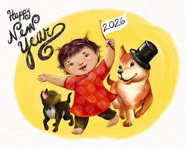 A little girl dressed in a traditional Vietnamese dress waves a 2026 flag as she celebrates with a T