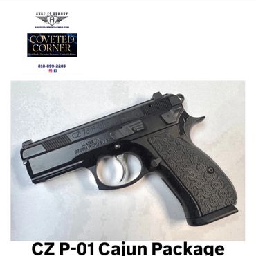 CZ P-01 Cajun Package pistol on white background.