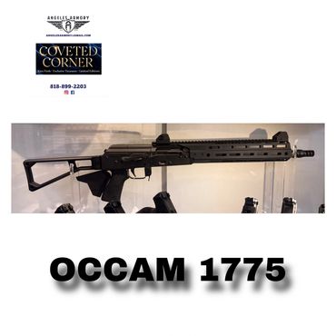 Occam 1775 rifle with accessories on display.
