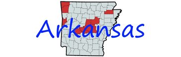 Map of Arkansas highlighting certain counties in red.
