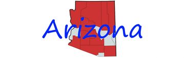 Map of Arizona with state name in blue text.