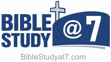 Logo for Bible Study at 7 featuring a cross and website URL.