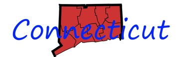 Connecticut map with blue cursive text over it.