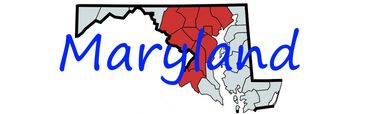 Map outline of Maryland with central counties highlighted in red and 'Maryland' text.