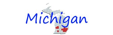 Map of Michigan with highlighted counties and blue text overlay.