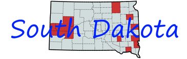Map of South Dakota with some counties highlighted in red.