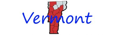 Map highlighting Vermont counties in red with blue 'Vermont' text.