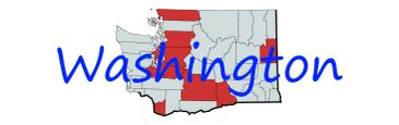 Map highlighting counties in Washington state with blue text.