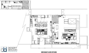Architectural floor plan of a new main floor kitchen layout.