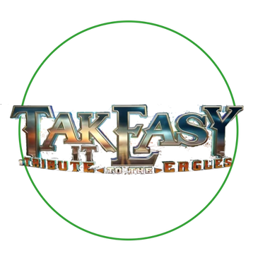 Logo reading 'TakEasy Tribute to the Eagles' inside a green circle.