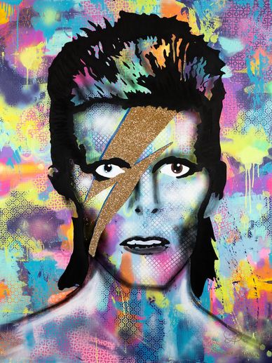 Bowie
60"x 48" x 2"
Spray paint, Acrylic, Glass Glitter on Canvas
