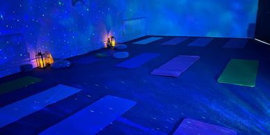 Photo of community space set up for a Yoga class