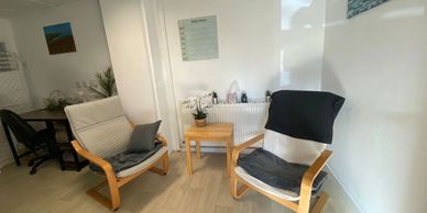 Photo of treatment room set up for talking therapy