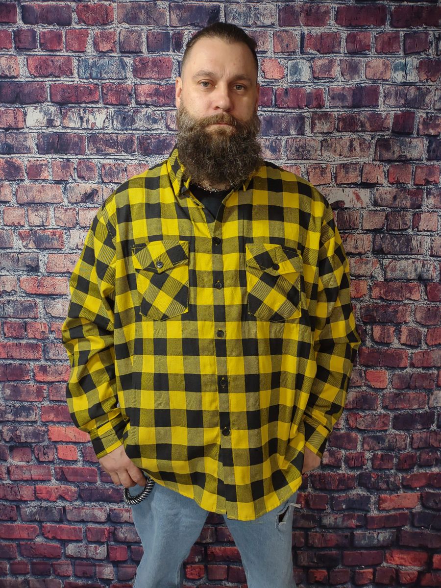 Redneckside Motorcycle Whips Men's Yellow and Black Flannel Shirt