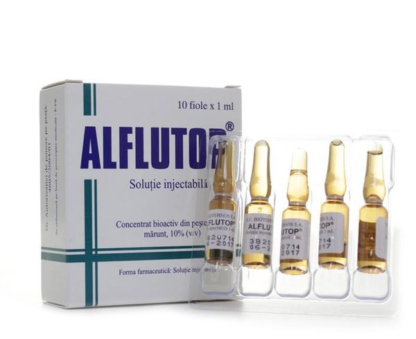 Box of Alflutop injectable solution with ampoules.