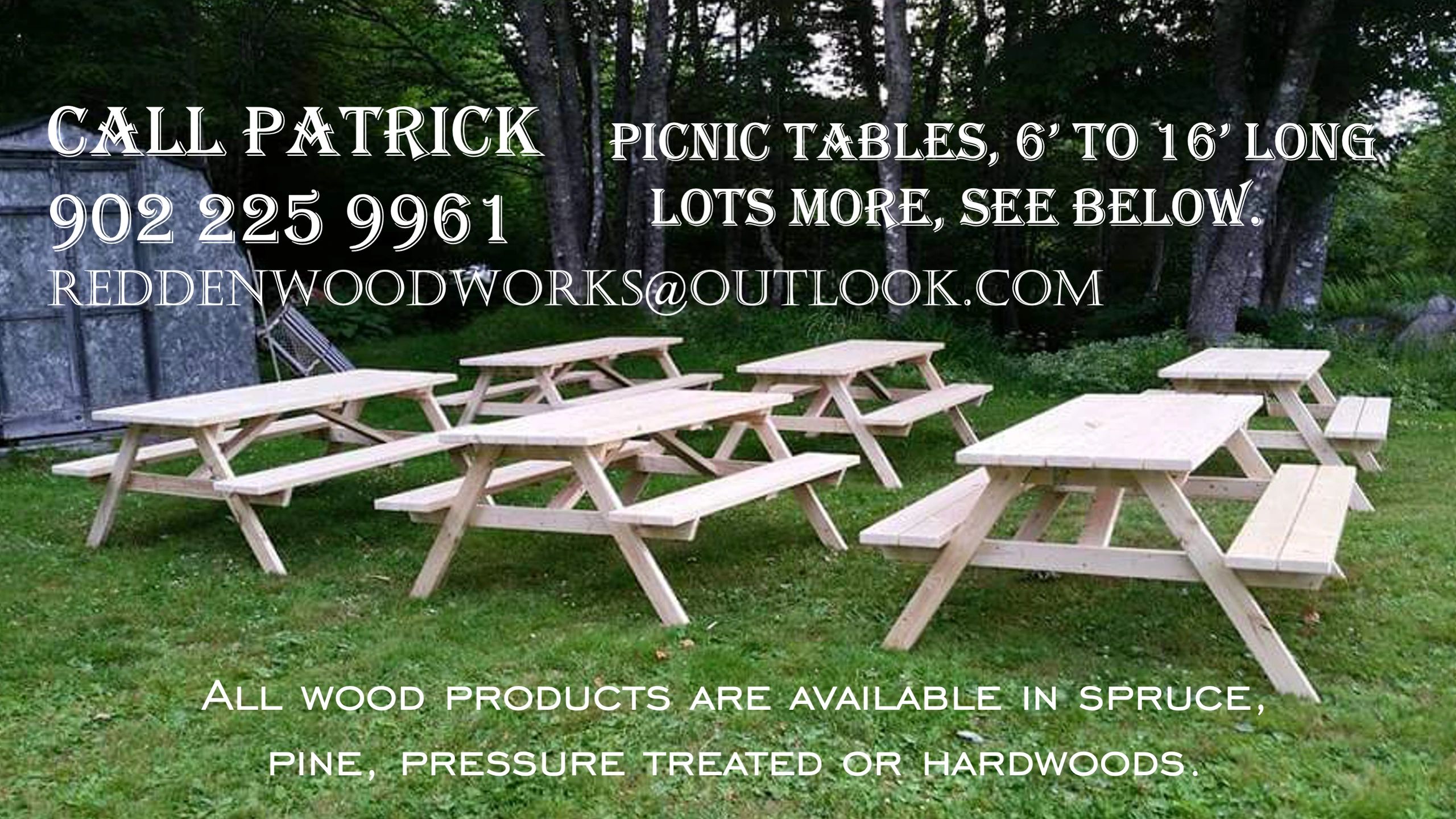 Wooden Picnic Tables, Outdoor Furniture Porters Lake, Nova Scotia