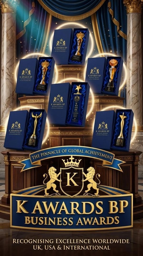 Luxury international business award trophies and recognition awards by K Awards BP, honouring excellence across the UK, USA and worldwide.