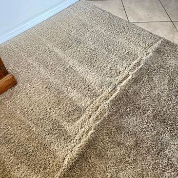 Cleaning lines from a carpet wand showing the stark contrast between cleaned carpet and uncleaned 