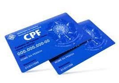 Two blue CPF identification cards with placeholder details.