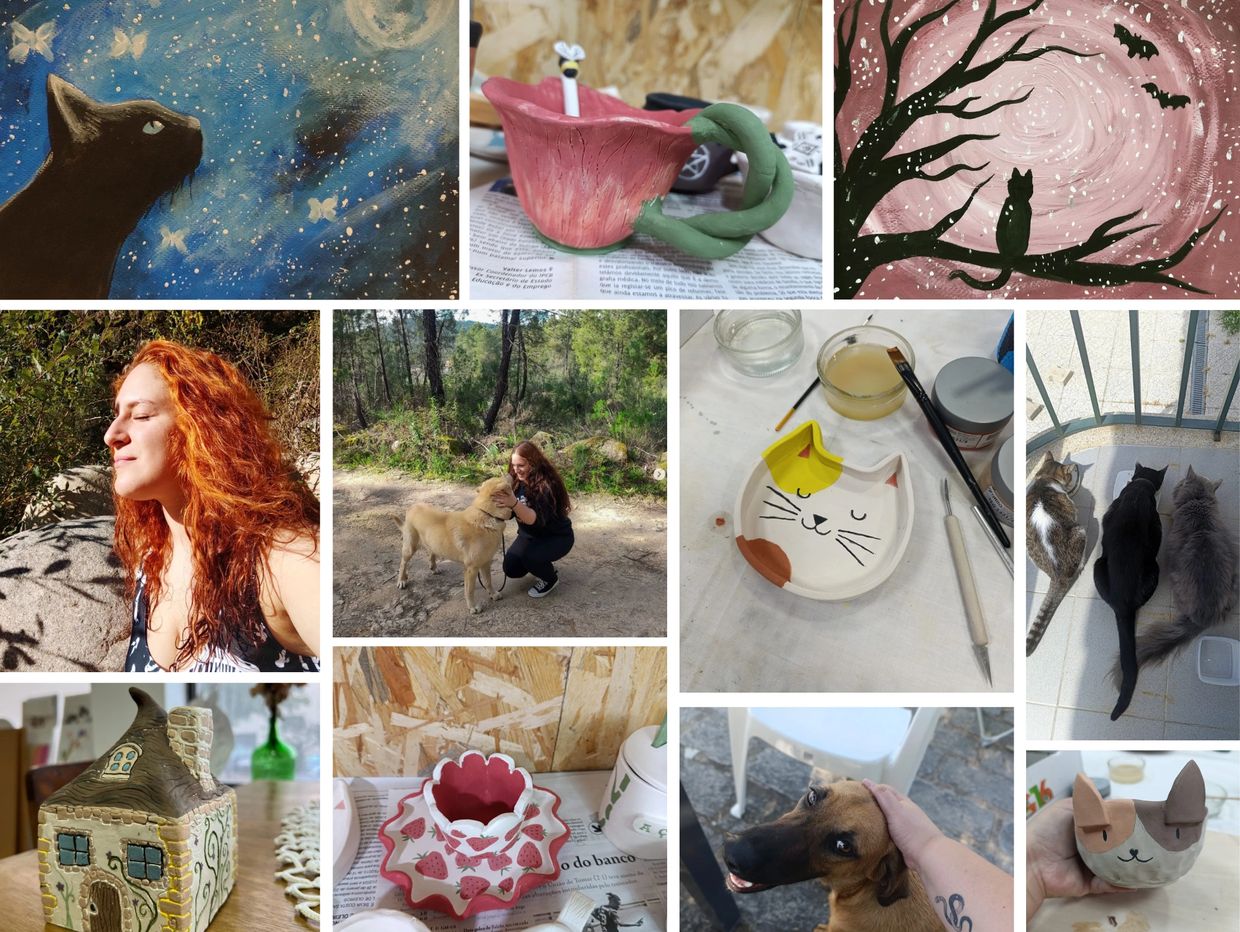 collage of work, hobbies, pets, nature