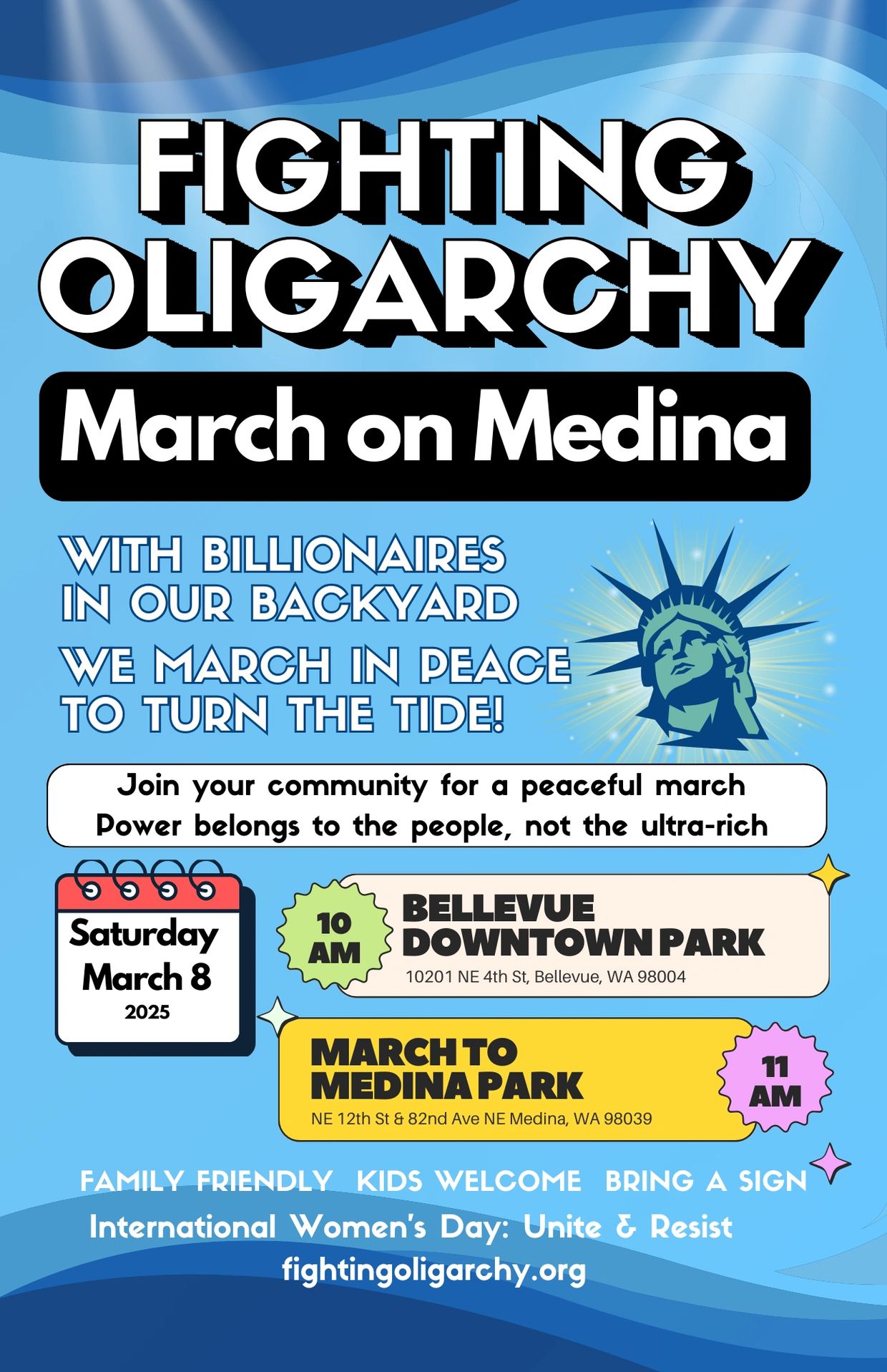 March details, March 8 10am Bellevue Downtown Park