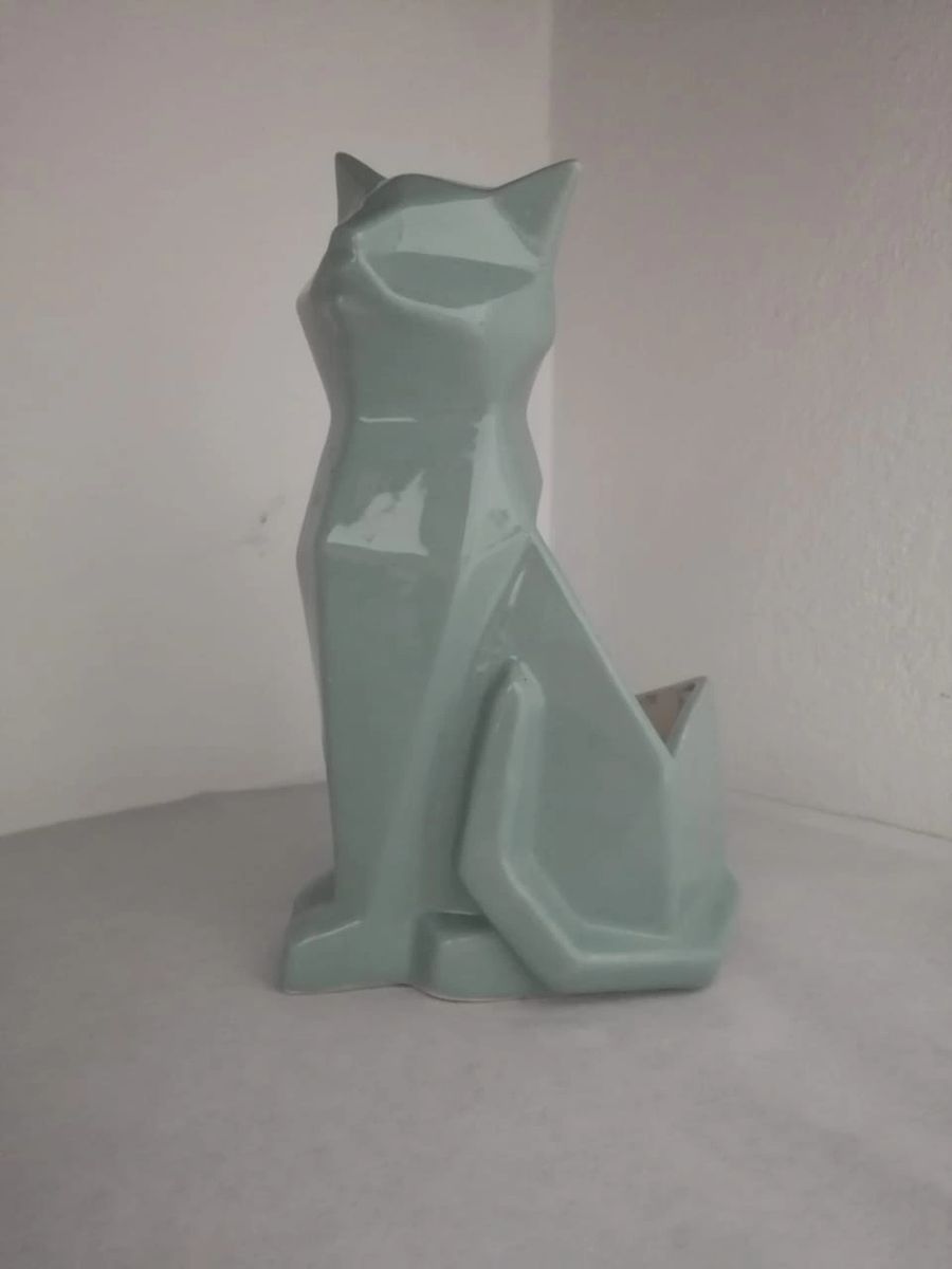 Maceta de cerámica gato cubista azul