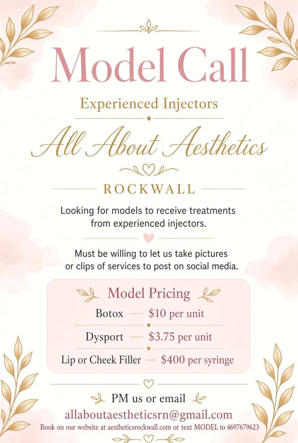 Model call for experienced injectors in Rockwall with pricing and contact details.