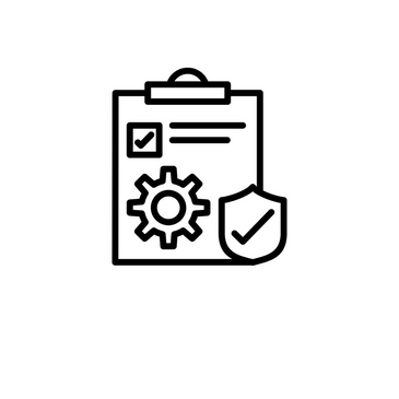 Clipboard with checklist, gear, and shield icons symbolizing security and settings.