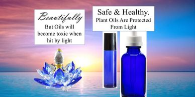 Blue glass bottles protect plant oils from light damage, keeping them safe and healthy.