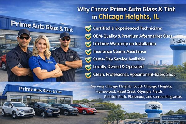 Cracked windshield before same-day replacement in Chicago Heights